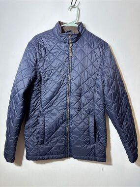 American Threads Navy Quilted Jacket with Brown Trim